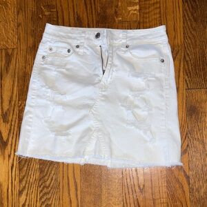 American Eagle Outfitters White Distressed Denim Mini Skirt